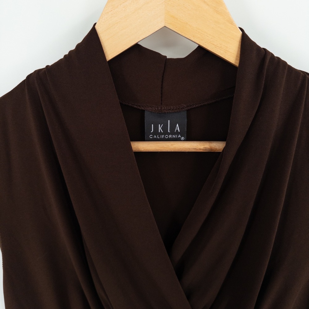 Vintage Y2K Brown Sleeveless Draped Surplice‎ Top Womens L Stretchy Babydoll - Picture 3 of 6